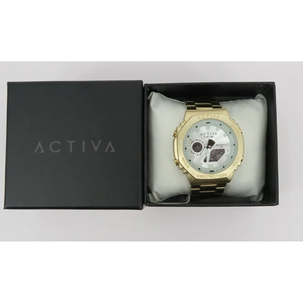 Activa‎ Signal X Unisex Watch 45.5mm Dual Time Gold Tone Analog Digital New